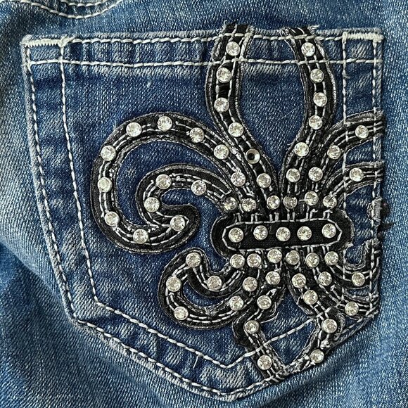 Miss Me Fleur-de-Lise Embellished Pocket Skinny Jean Size 26 - Picture 11 of 13